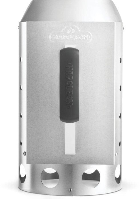 Napoleon Premium Charcoal Chimney Starter 67802, front view with black handle and lower air vents