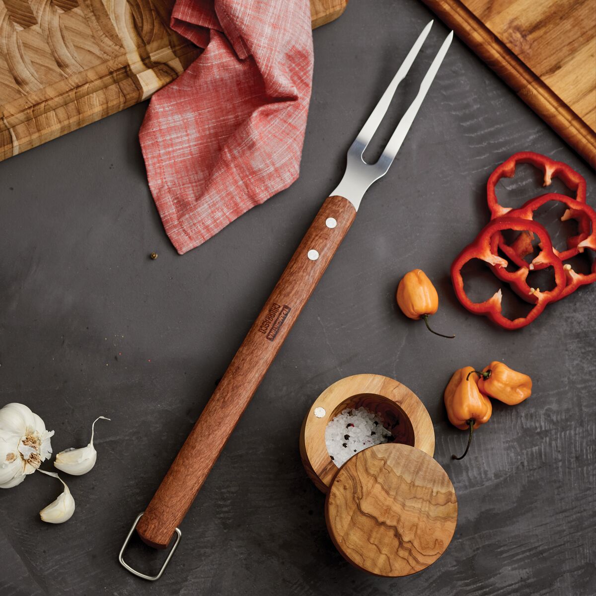 Tramontina CHURRASCO Set Da 2 Utensili: Spatola E Pinze Per Carne In Acciaio Inox Con Manico In Legno