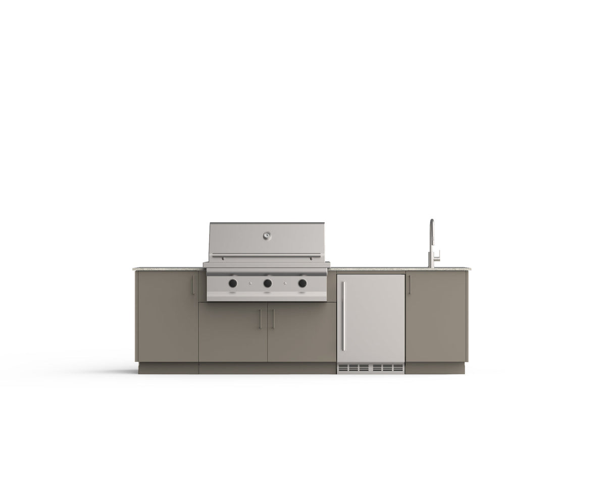 Urban Bonfire Cove 42 outdoor kitchen in Clay; example finish, appliances sold separately