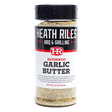 shaker bottle filled with heath riles bbq & grilling garlic butter rub, great on everything, 10 ounces