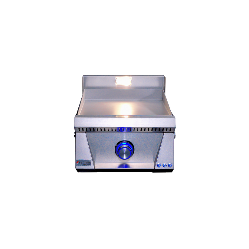 Le Griddle Pro Series 40 OML40P3 stainless steel gas griddle with 3mm cooking plate and blue illuminated control knob