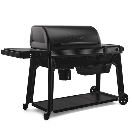 Black Traeger grill on a white background