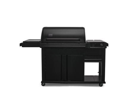 black traeger woodridge elite pellet grill on a white background
