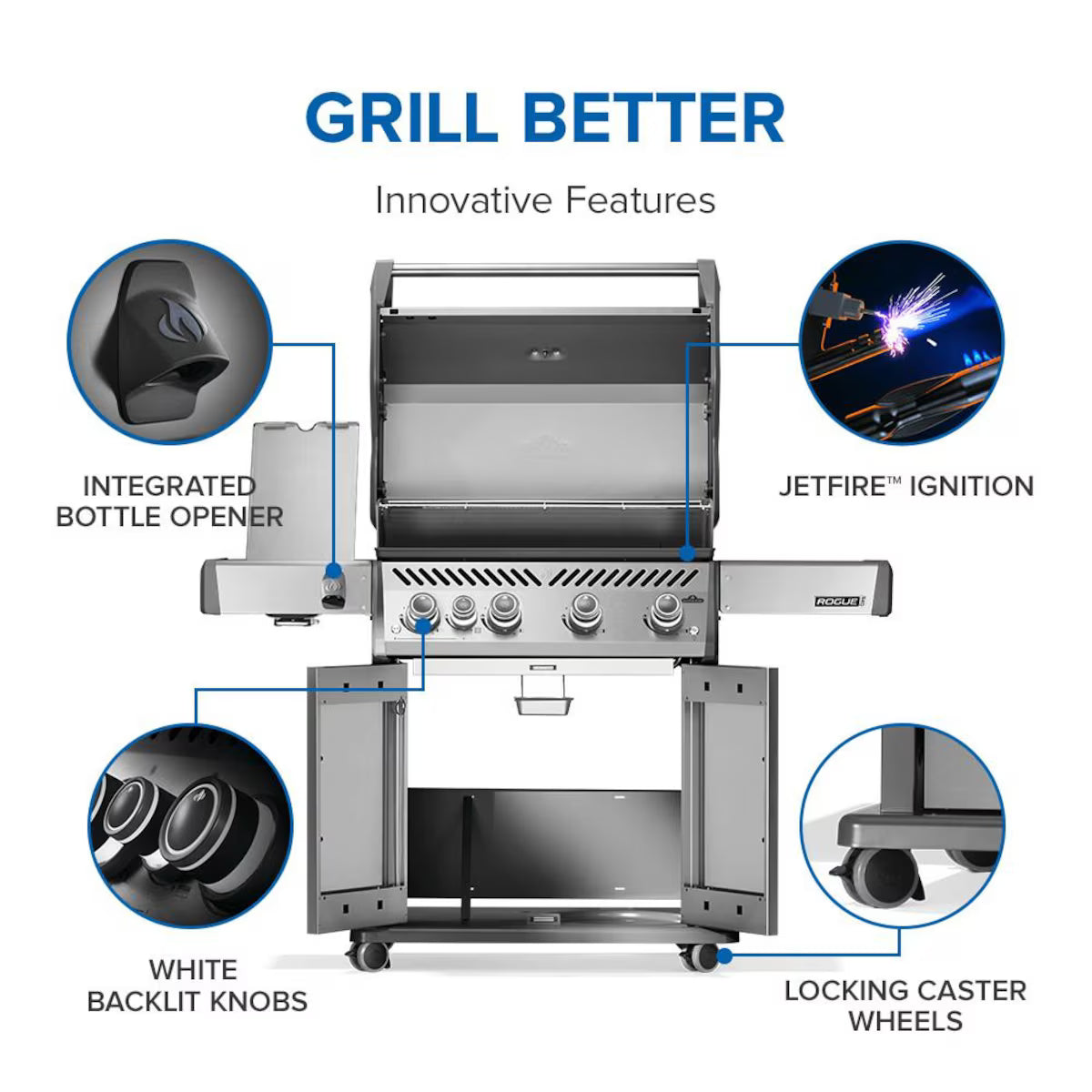 Napoleon Rogue PRO 525 NG 4-Burner Propane Grill w/ Side Burner - RP525SIBNSS-2