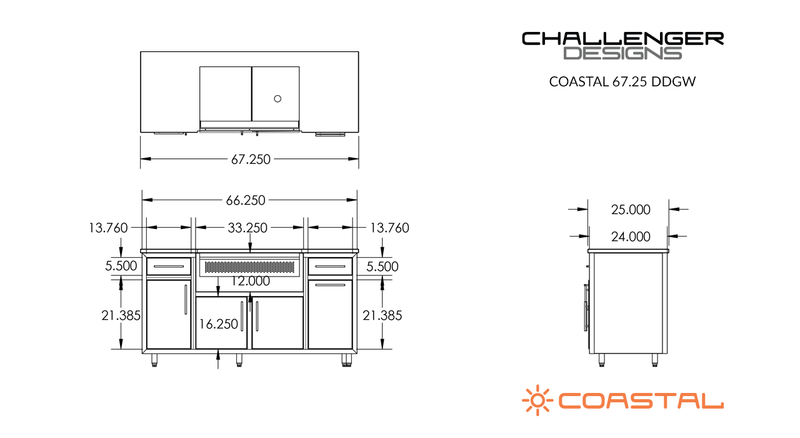 Challenger Coastal 67.25-DDGW manufacturer dimension drawing and fixed cabinet layout
