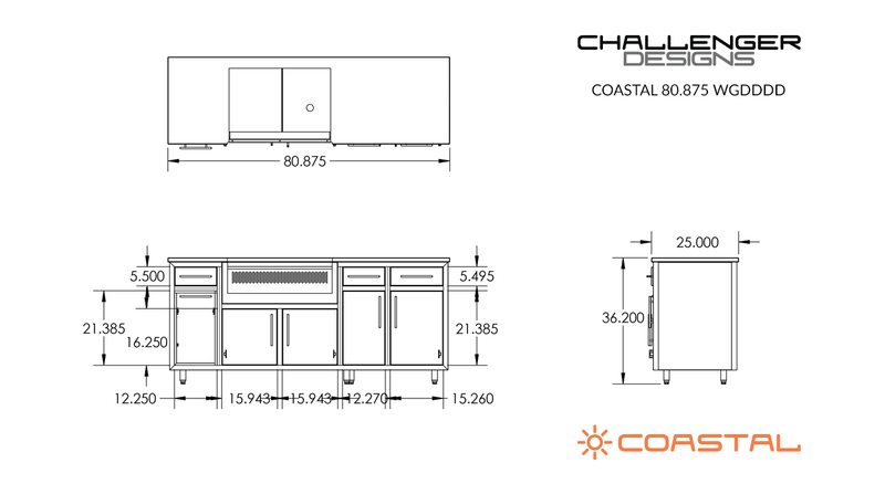 Challenger Coastal 80.875-WGDDDD manufacturer dimension drawing and fixed cabinet layout