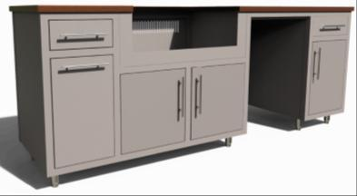 Challenger Coastal 93.125-WGRDD predesigned outdoor kitchen cabinet layout; example finish