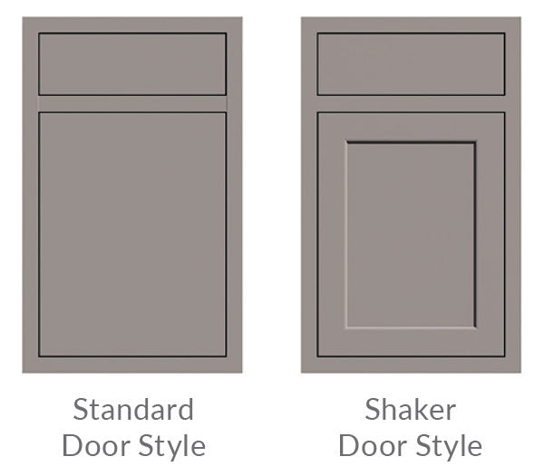 Challenger standard flat Pan door on the left and framed Shaker door on the right