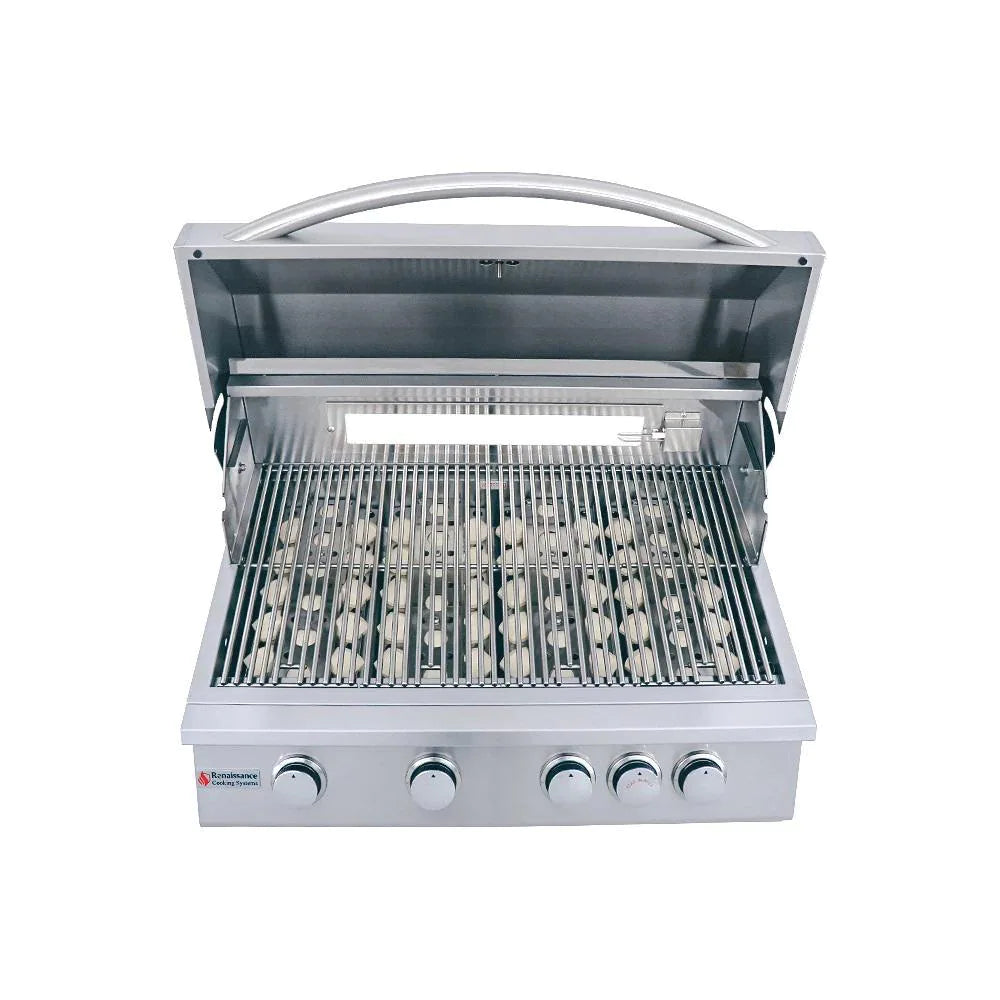 RCS Premier Series 32-Inch 4-Burner Built-In Stainless Steel Gas Grill w/ Rear Infrared Burner | Propane or Natural Gas RJC32A(L)