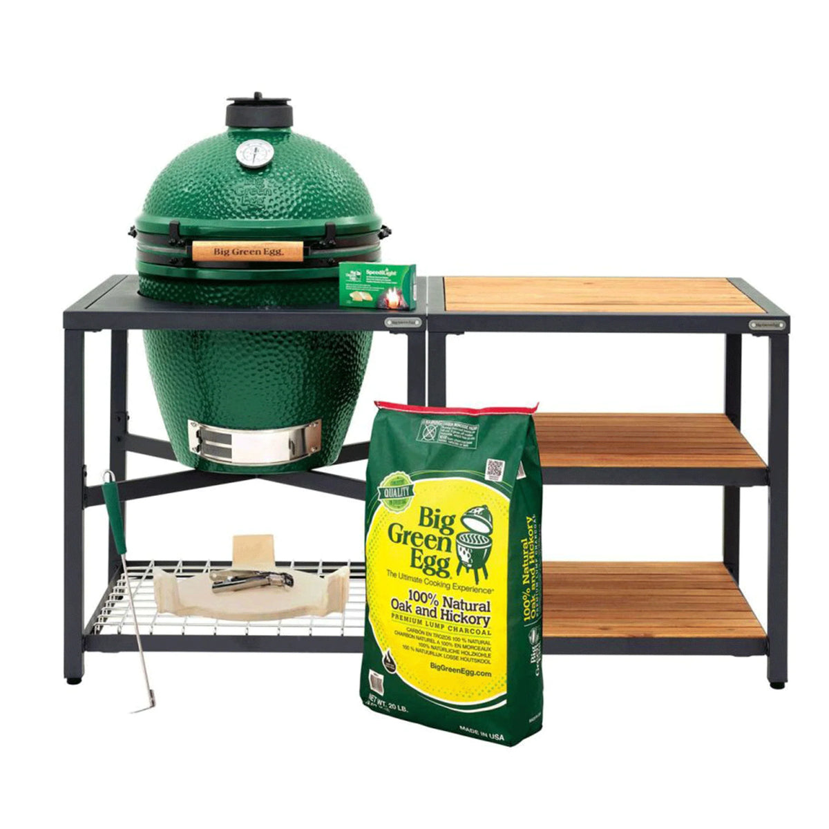 Large Big Green Egg in Modular Nest with Expansion and 3 Acacia