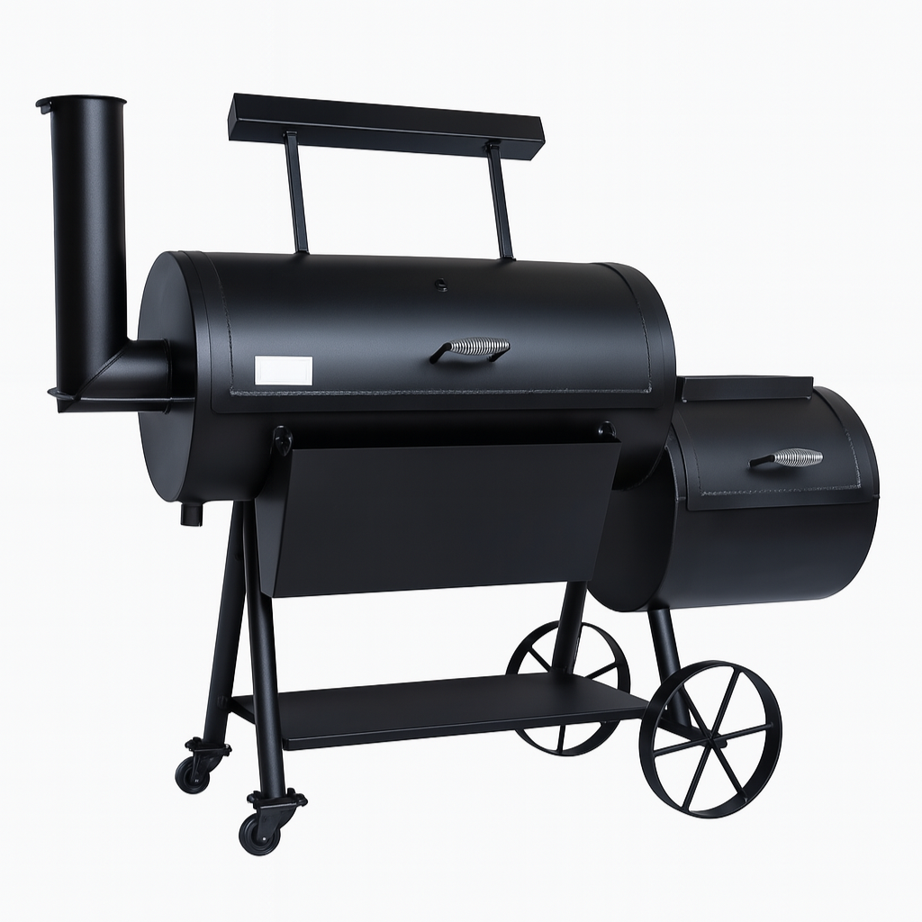 Black Old Country All American Brazos DLX Heavy Duty Smoker / Outdoor Grill on white background