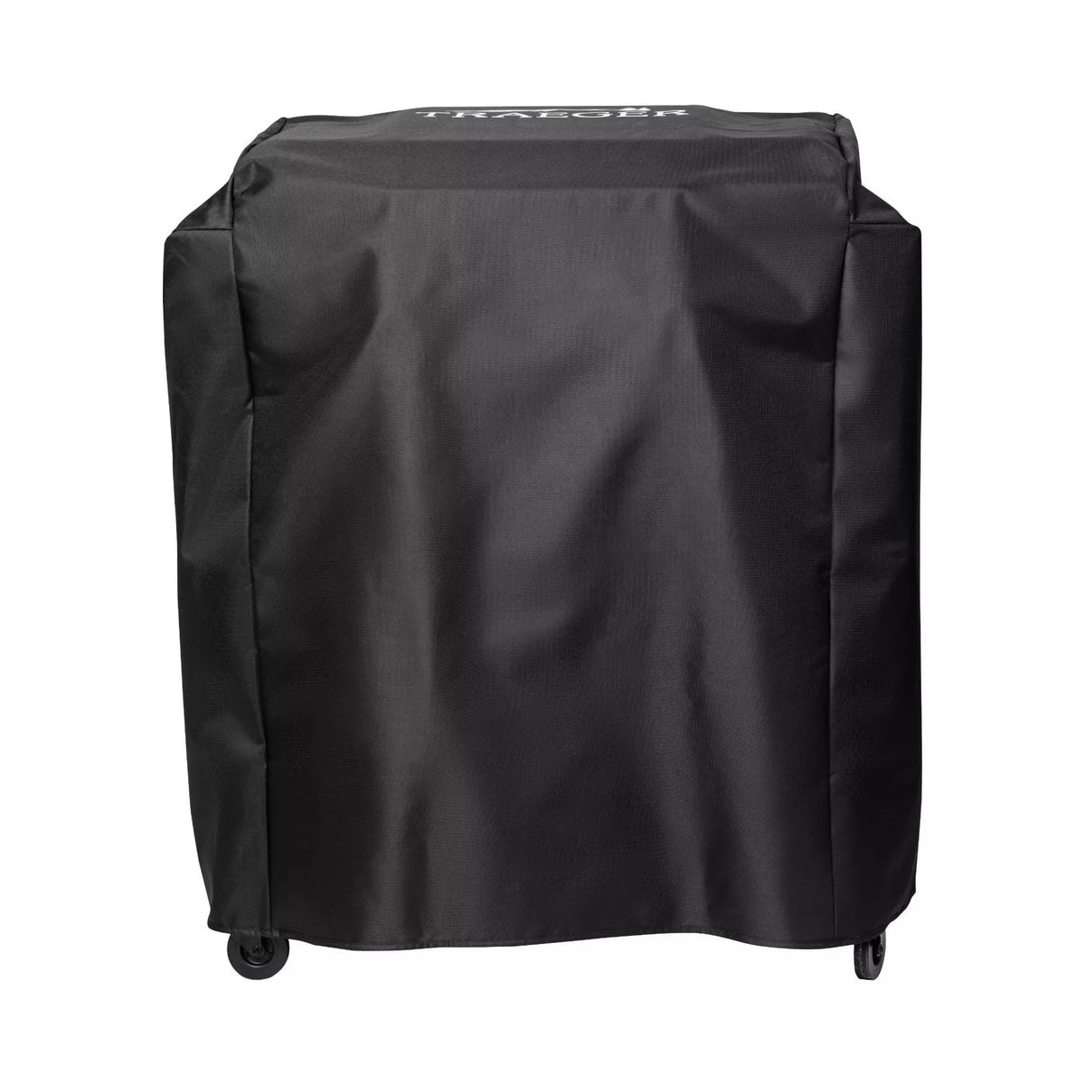 Black full-length Traeger Flatrock 2-Zone griddle cover, front view