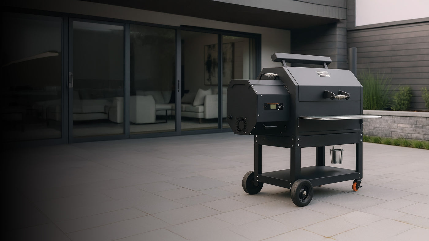 Black Yoder Smokers YS640S Pellet Grill in modern backyard