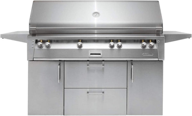 Alfresco ALXE-56BFGC-NG 56" Natural Gas Standard Grill on Cart Deluxe w/ 82500 BTU Sear Zone Rotisserie & Stainless Built-In Motor - Texas Star Grill Shop ALXE-56BFGC-NG