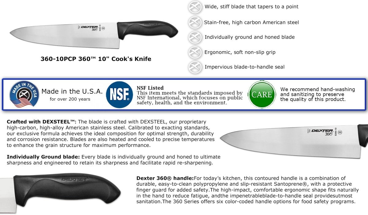 Dexter 360 10in Cooks Knife S360-10 RED - Texas Star Grill Shop S360-10RED