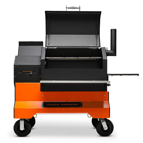 Yoder Pellet Grill YS640S Comp (Black) + Stainless Steel Shelves + 8inch Wheels + 2nd Level Slide Out Cooking - Texas Star Grill Shop 9612B22-000