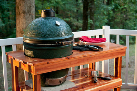 Big Green Egg XL Large with Acacia Wood Table - Texas star grill shop number one best dealer in Houston, Texas