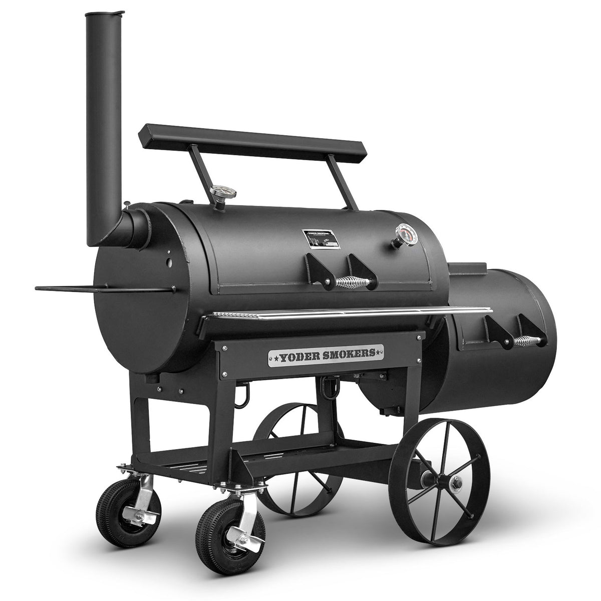 Yoder Loaded Wichita 20" Offset Smoker- Dual Temp Gauges, Heat Management Plate, Square Firebox, and Casters