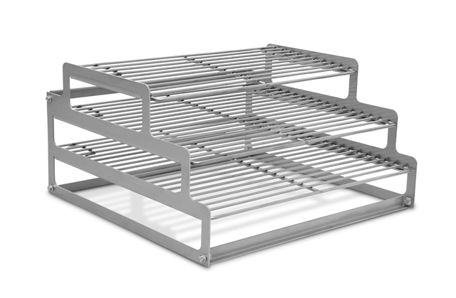 Yoder YS640 three-tier stainless steel wire smoking rack with sliding cooking shelves