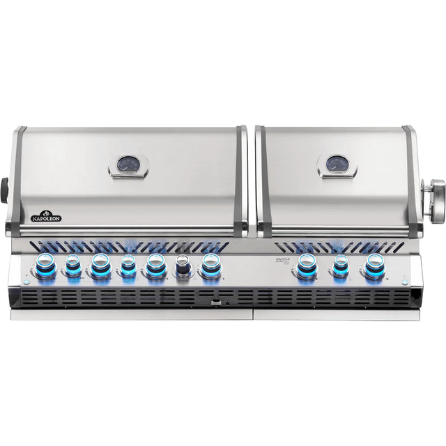 Napoleon Prestige Pro 825 stainless steel built-in gas grill with infrared rotisserie and side burner at texas star grill shop