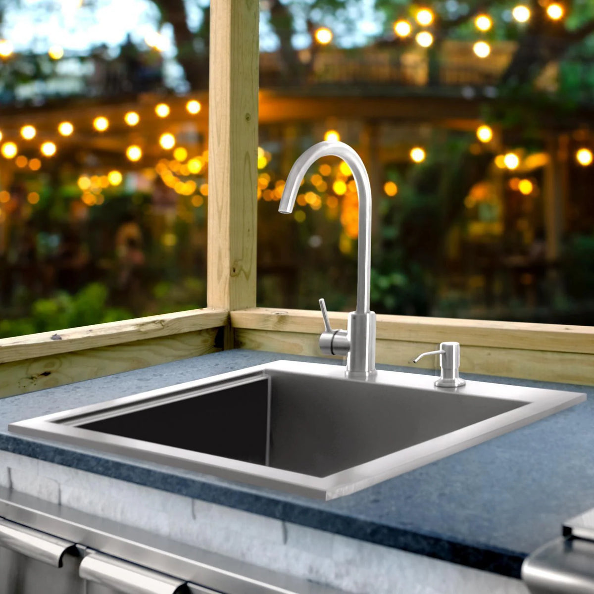 [Open Box] PCM 21-in Outdoor Rated Stainless Steel Drop-In Sink Hot/Cold Faucet BBQ-21SNK-SS