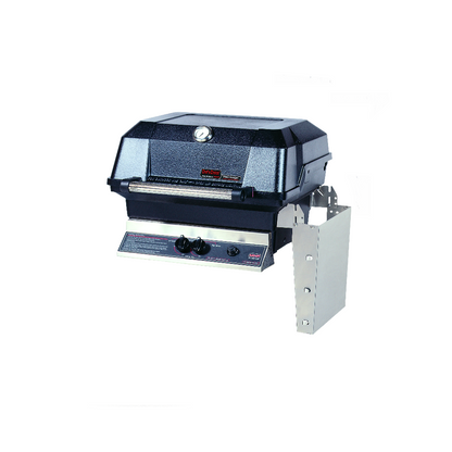 MHP JNR4DDN natural gas grill head with black hood and side shelf
