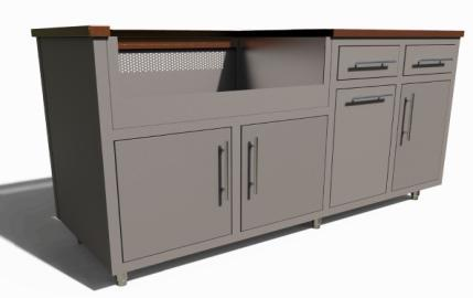 Challenger Coastal 67.25-DDGW predesigned outdoor kitchen cabinet layout; example finish