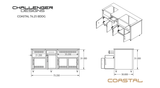 Challenger Coastal 76.25-BDDG manufacturer dimension drawing and fixed cabinet layout