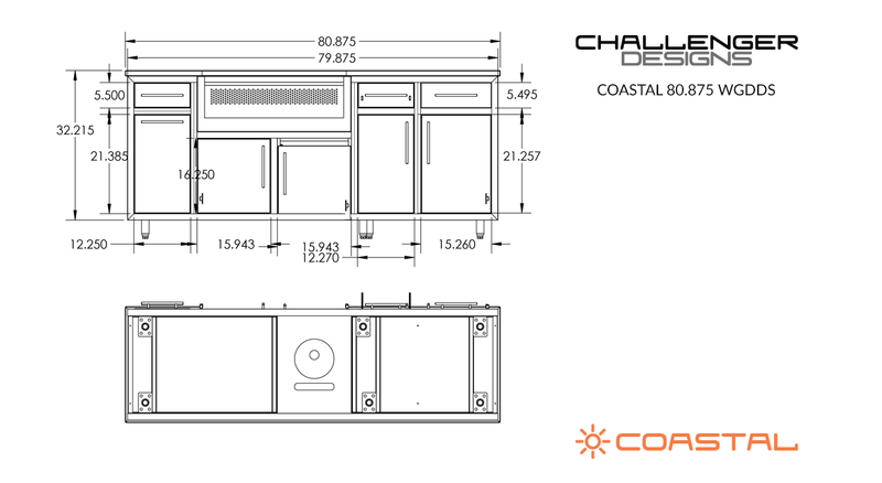 Challenger Coastal 80.875-WGDDS manufacturer dimension drawing and fixed cabinet layout