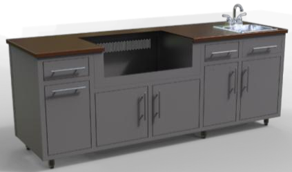 Challenger Coastal 80.875-WGDDS predesigned outdoor kitchen cabinet layout; example finish