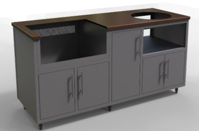Challenger Coastal 83-GDK predesigned outdoor kitchen cabinet layout; example finish