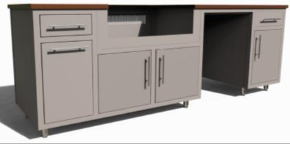 Challenger Coastal 90.125-WGRDD predesigned outdoor kitchen cabinet layout; example finish