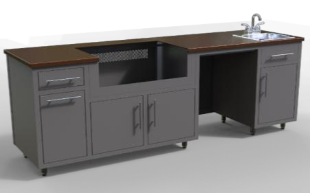 Challenger Coastal 93.125-WGRS predesigned outdoor kitchen cabinet layout; example finish