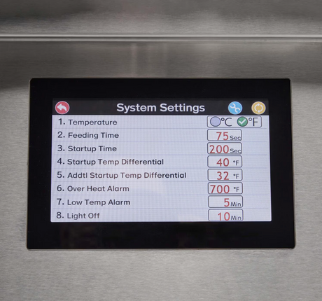 Touchscreen digital control panel of the Coyote 28-Inch Pellet Grill