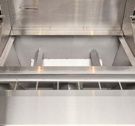 Inside view of pellet hopper on Coyote 28-Inch Built-In Pellet Grill