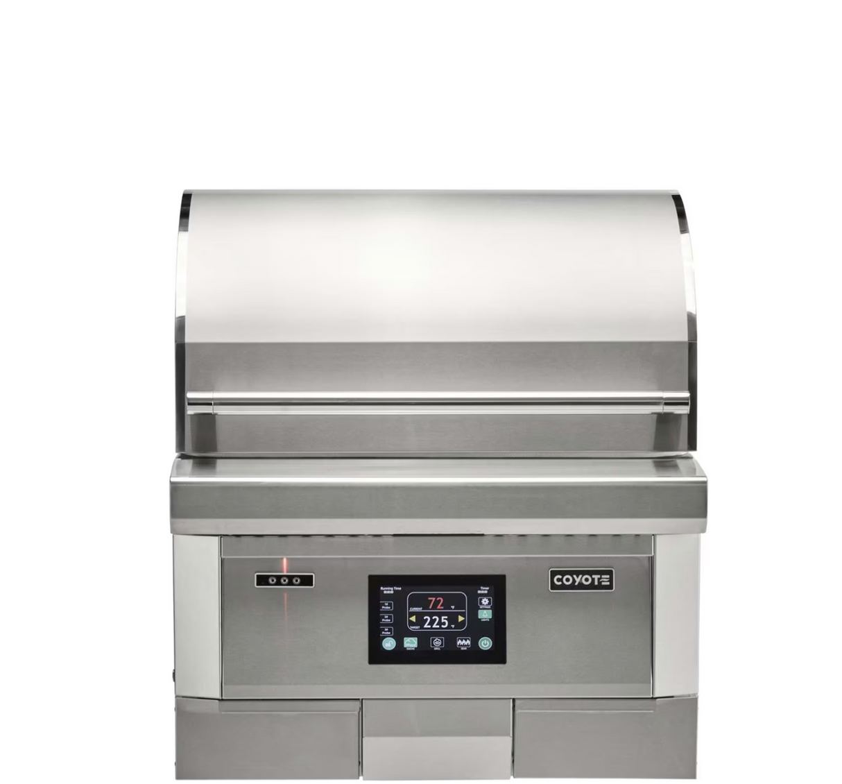 Coyote 28-Inch Built-In Pellet Grill front view with closed lid