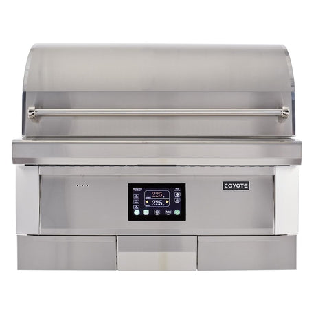Front view of the Coyote 36-Inch Built-In Wood Pellet Grill with touch screen panel