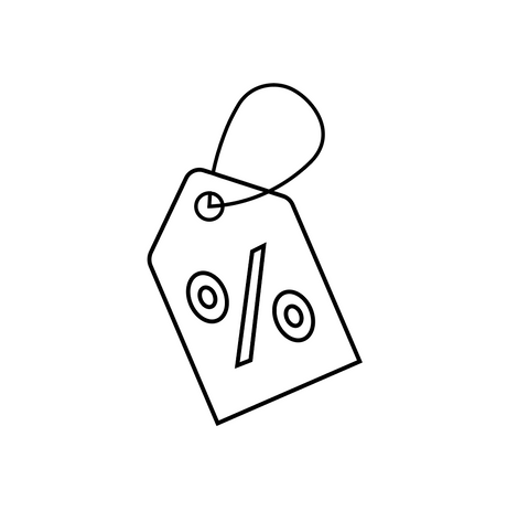 Line art of a price tag with a percentage symbol, representing a discount or sale promotion.