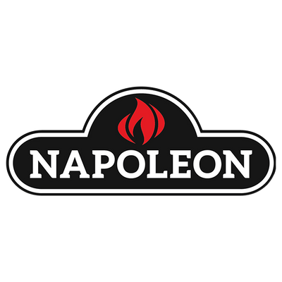 Napoleon Grills logo with red flame icon and bold white text on a black background.