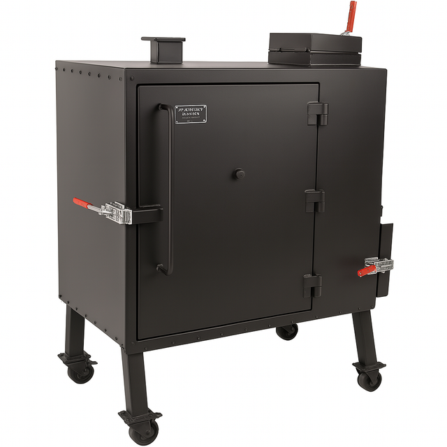 Black Old Country Gravity Fed Smoker on white background