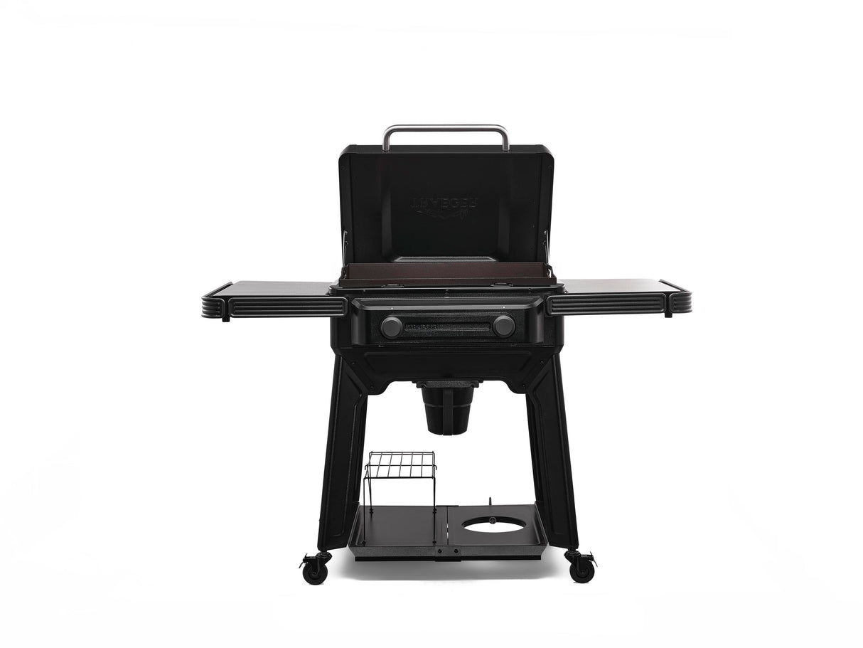 black traeger flatrock 2-zone griddle on a white background