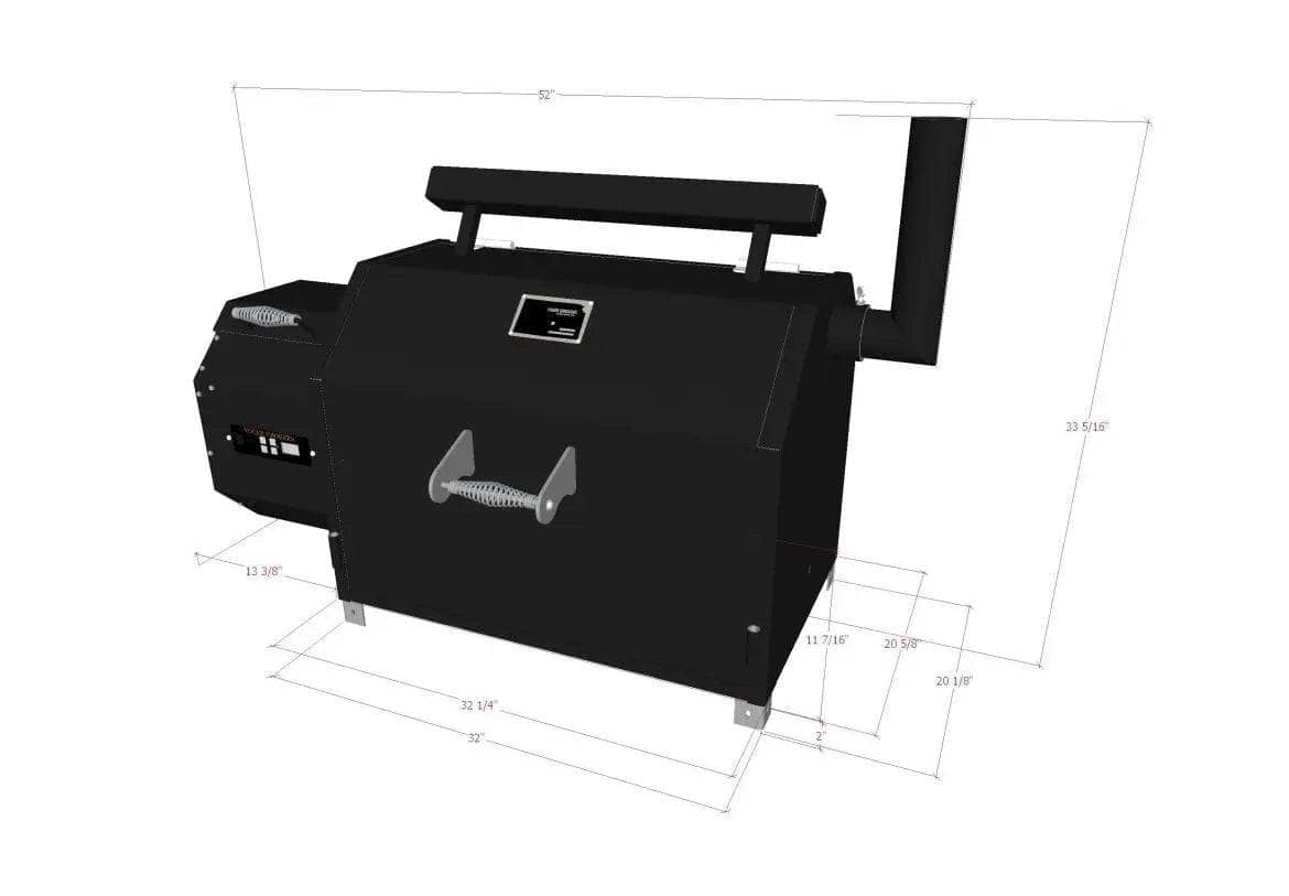 Technical diagram of Yoder Smokers YS640s built-in pellet grill with cutout and overall measurements
