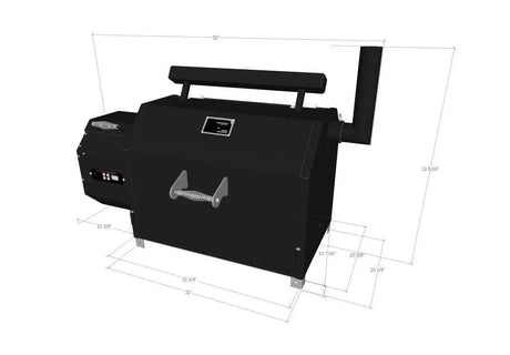 Technical diagram of Yoder Smokers YS640s built-in pellet grill with cutout and overall measurements