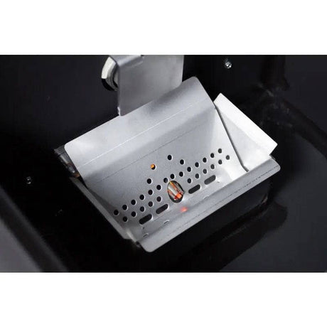 Close-up of Yoder Smokers YS640s burn pot and firebox assembly