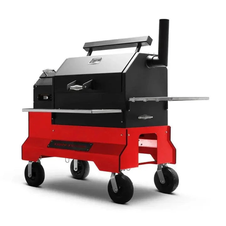 Yoder Smokers Wood-Fired Pellet Grill YS640S Comp (Red) + Stainless Steel Shelves + 10inch Wheels + 2nd Level Slide Out Cooking + Storage Drawer