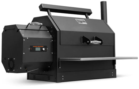 Angled side view of Yoder YS640s built-in pellet grill