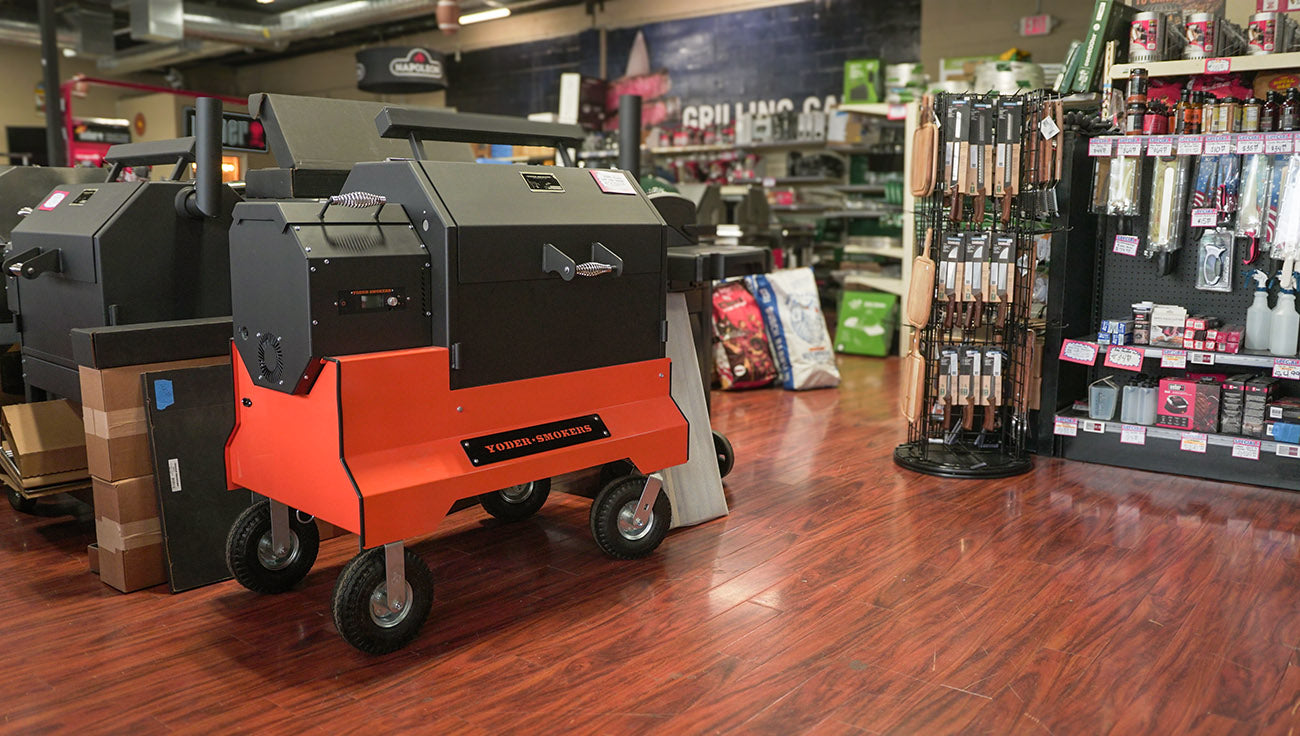 Yoder Smokers YS640S Orange Competition Cart Wood Pellet Grill at Texas Star Grill Shop