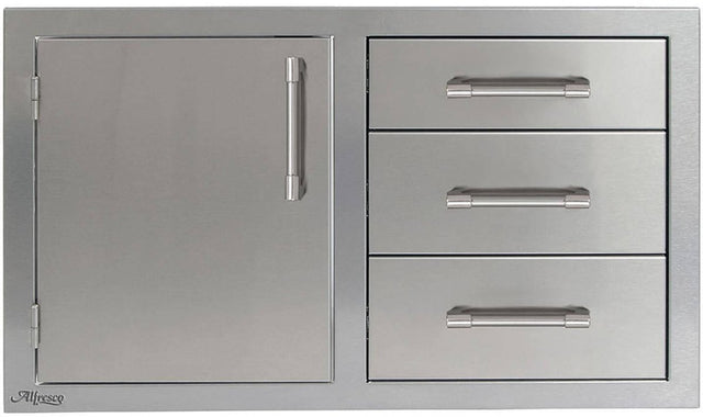 Alfresco 32" Stainless Steel Soft Close Door & Triple Drawer Combo AXE-DDC-L/R-SC - Texas Star Grill Shop AXE-DDC-L-SC