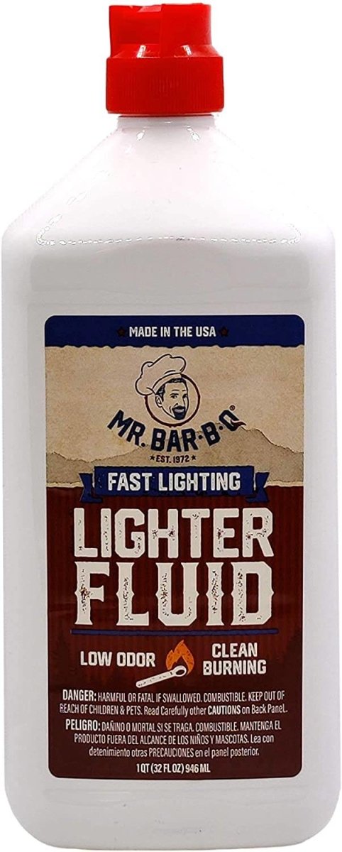 Mr. Bar-B-Q Fast Lighting Lighter Fluid | Low-Odor | Clean Burning | Petroleum Free Charcoal Lighter Fluid | Perfect for Starting Charcoal and Wood Fires | Safety Cap | 1 Quart Bottle - Texas Star Grill Shop 05080Z